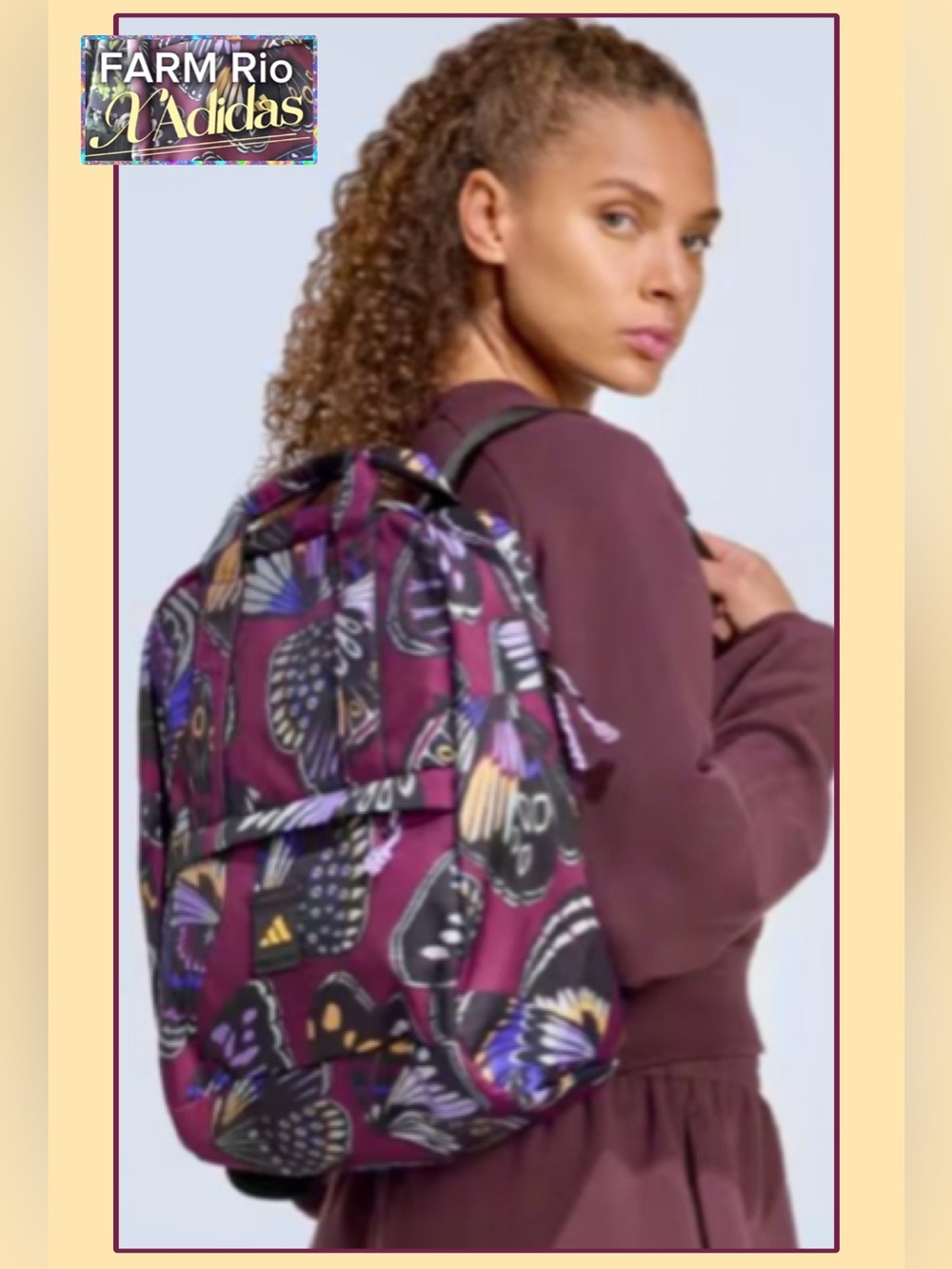 NWT 🦋Farm Rio x Adidas BACKPACK Burgundy Butterfly Gorgeous Free People boho